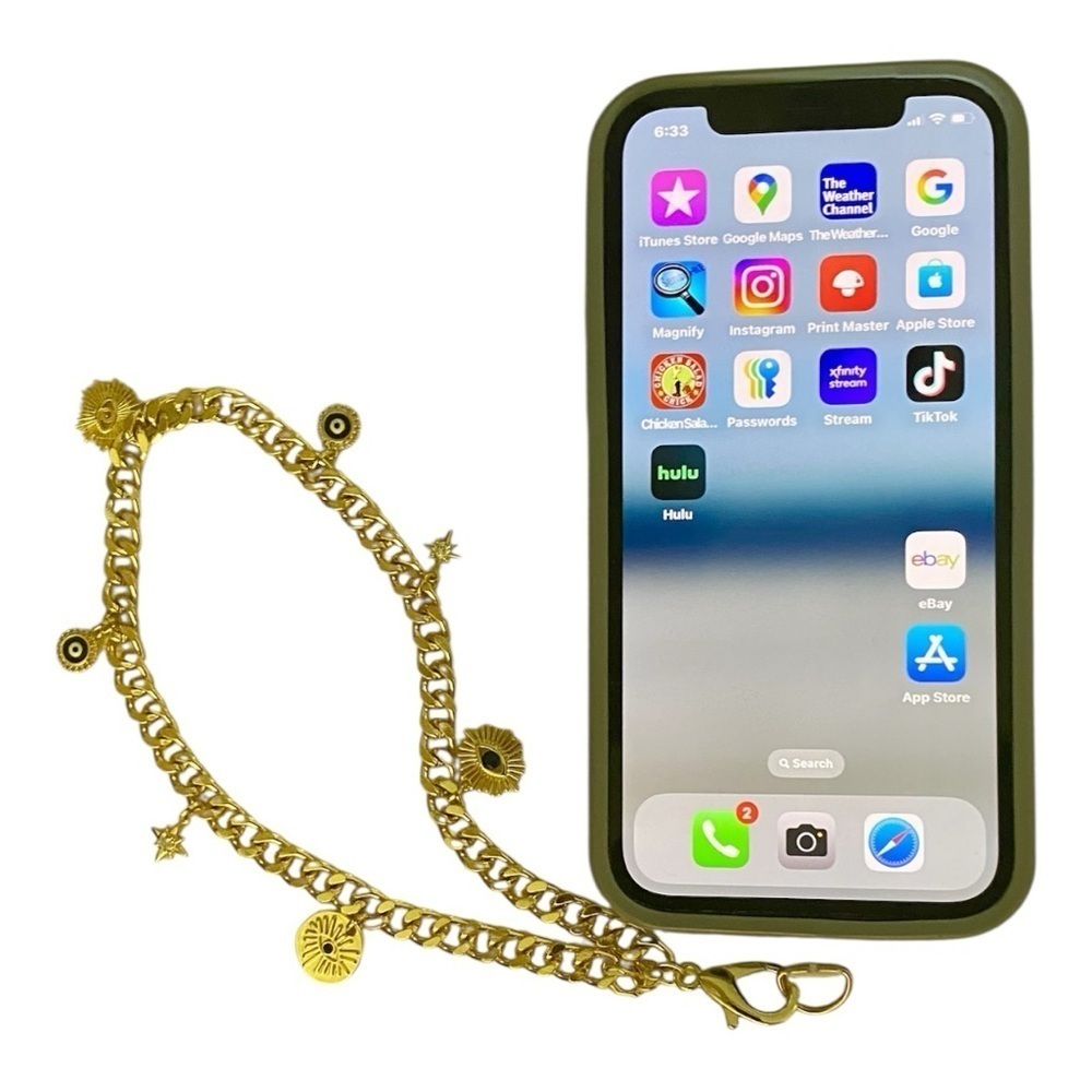Phone Candy Los Angeles Phone Charm, Gold Wristlet Chain, 7 Gold-Tone Charms. - Picture 3 of 7